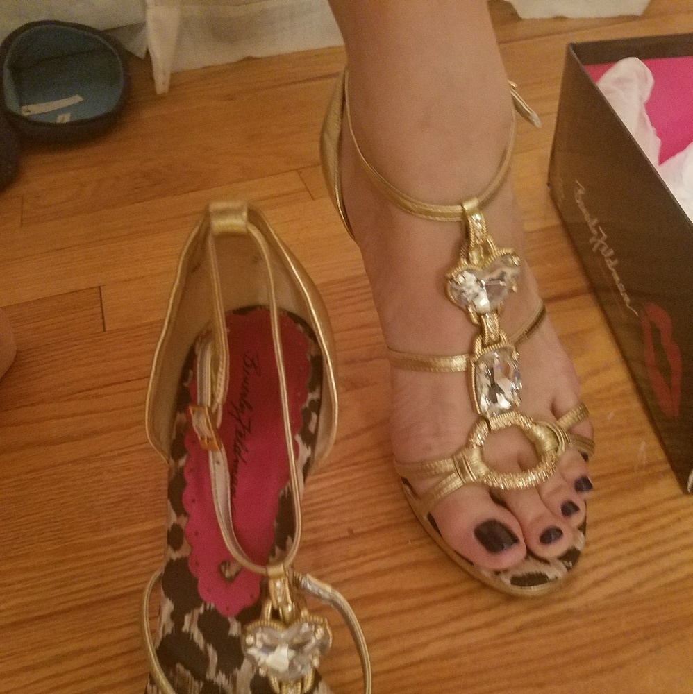 Gold 4" Beverly Feldman Strappy Heels